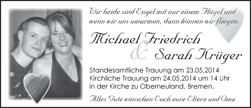 Hochzeitsanzeige von Michael Friedrich von WESER-KURIER