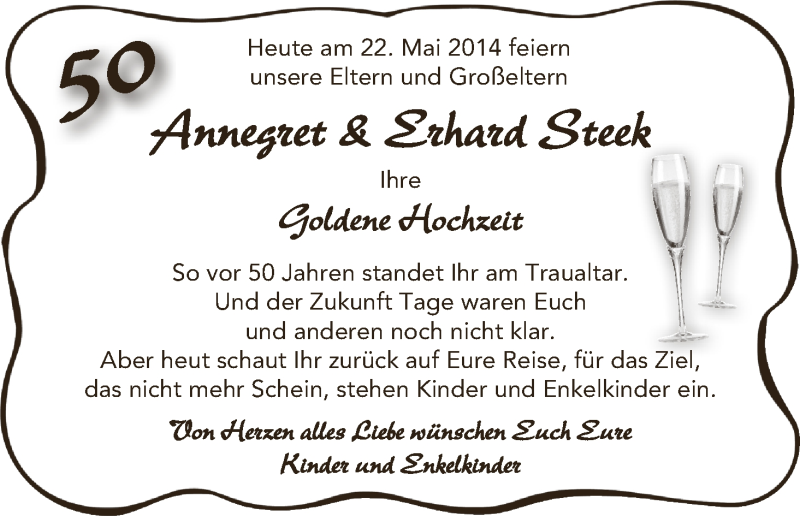 Hochzeitsanzeige von Annegret Steek von WESER-KURIER