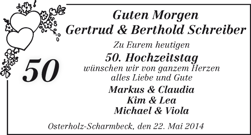 Hochzeitsanzeige von Gertrud Schreiber von WESER-KURIER