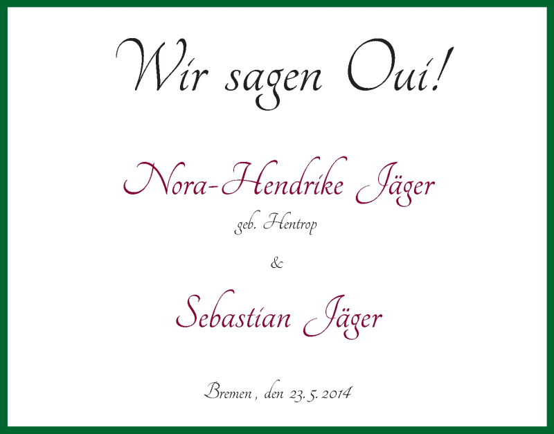 Hochzeitsanzeige von Nora-Hendrike Jäger von WESER-KURIER