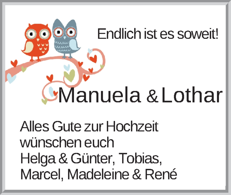 Hochzeitsanzeige von Manuela  von WESER-KURIER