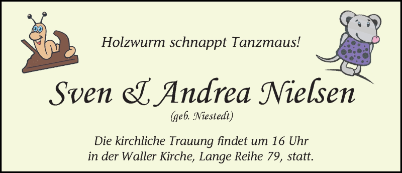 Hochzeitsanzeige von Andrea Nielsen von WESER-KURIER