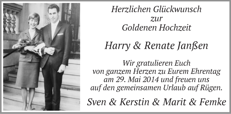 Hochzeitsanzeige von Harry Janßen von WESER-KURIER