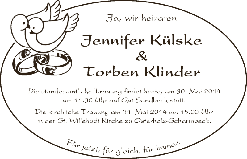 Hochzeitsanzeige von Jennifer Külske von WESER-KURIER