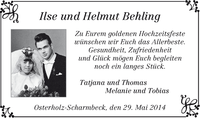 Hochzeitsanzeige von Ilse Behling von WESER-KURIER