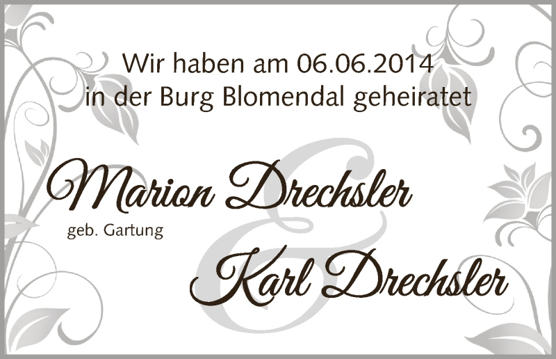 Hochzeitsanzeige von Marion Drechsler von WESER-KURIER