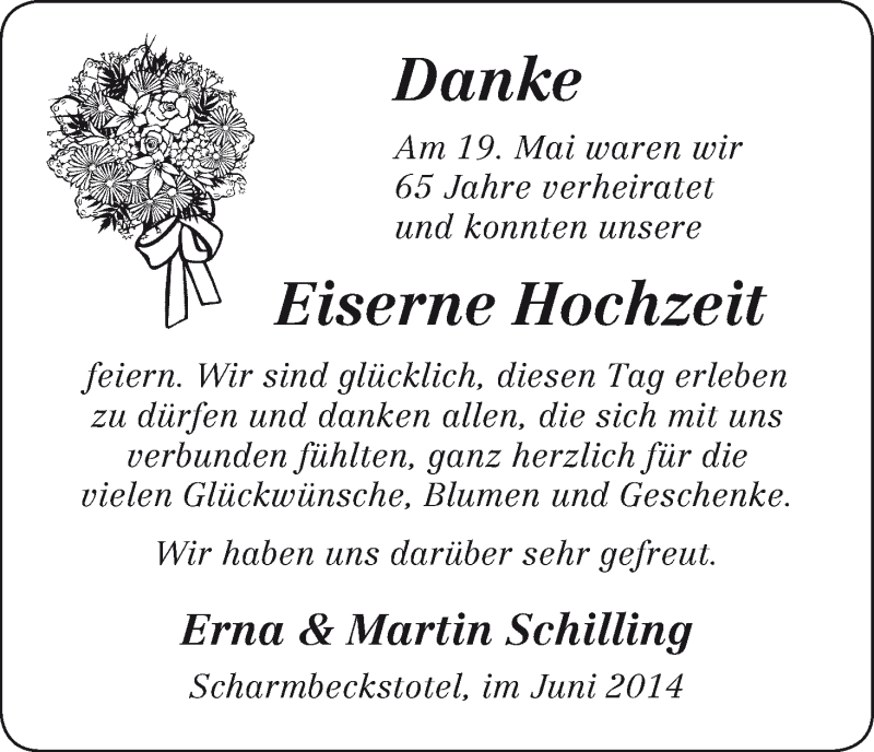 Hochzeitsanzeige von Erna Schilling von WESER-KURIER