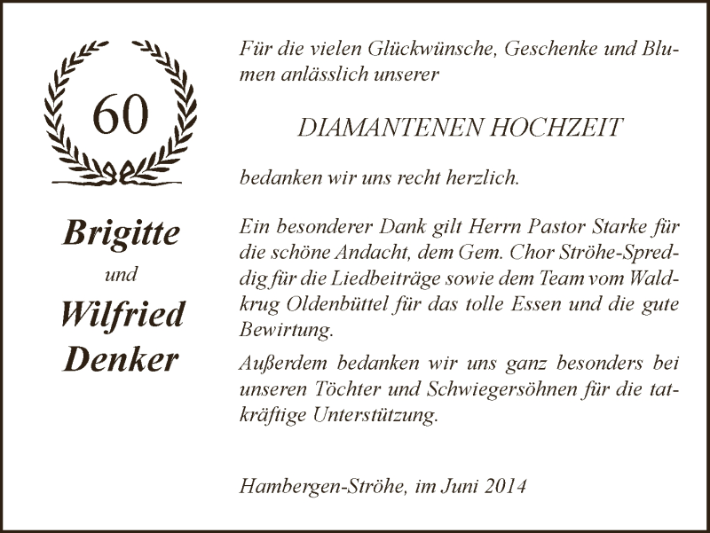 Hochzeitsanzeige von Brigitte Denker von WESER-KURIER