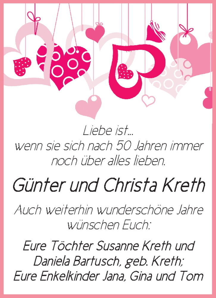 Hochzeitsanzeige von Günter Kreth von WESER-KURIER