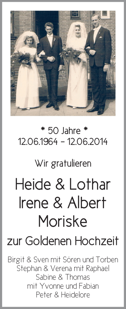 Hochzeitsanzeige von Heide und Lothar Moriske von WESER-KURIER