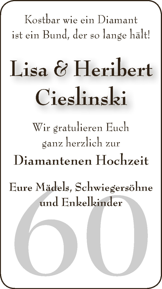 Hochzeitsanzeige von Lisa Cieslinski von WESER-KURIER
