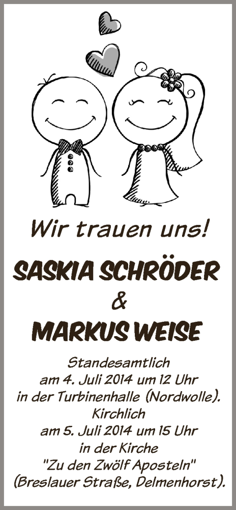 Hochzeitsanzeige von Saskia Schröder von WESER-KURIER