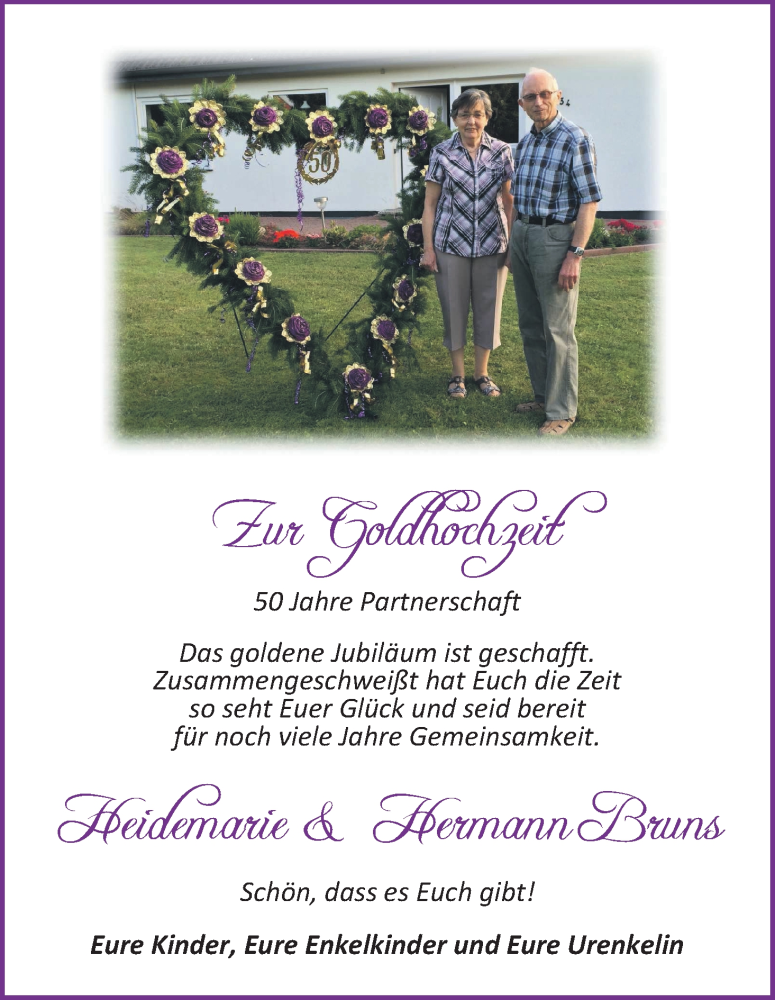 Hochzeitsanzeige von Heidemarie Bruns von WESER-KURIER