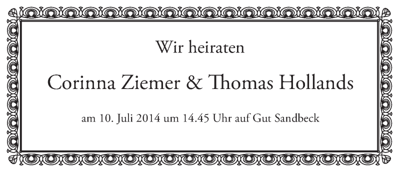 Hochzeitsanzeige von Corinna Ziemer von WESER-KURIER