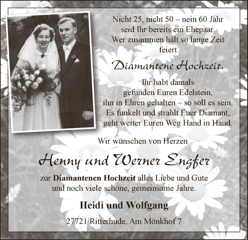 Hochzeitsanzeige von Henny Engfer von WESER-KURIER