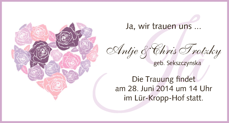Hochzeitsanzeige von Antje Trotzky von WESER-KURIER