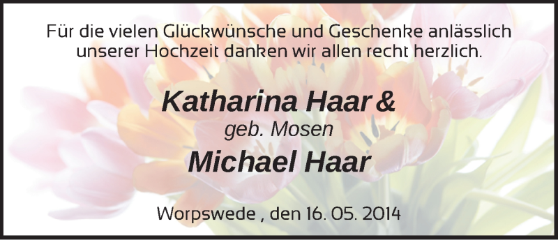 Hochzeitsanzeige von Katharina Mosen von WESER-KURIER
