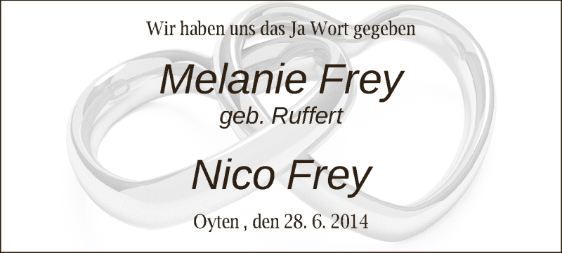 Hochzeitsanzeige von Melanie Frey von WESER-KURIER