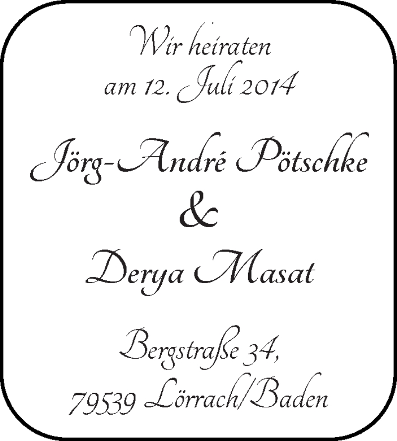 Hochzeitsanzeige von Jörg-André Pötschke von WESER-KURIER