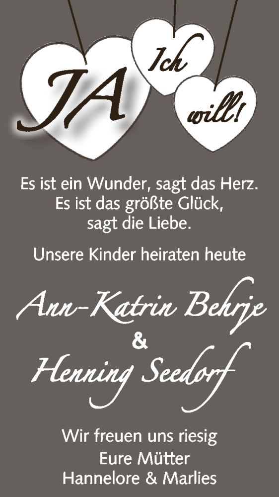 Hochzeitsanzeige von Ann-Katrin Behrje von WESER-KURIER