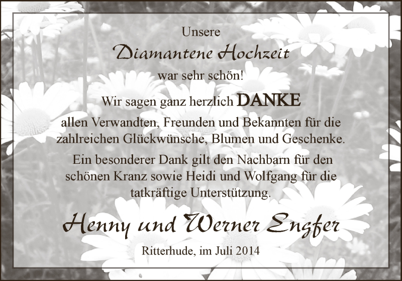 Hochzeitsanzeige von Henny Engfer von WESER-KURIER