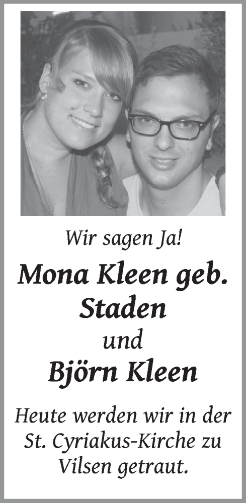 Hochzeitsanzeige von Mona Kleen von WESER-KURIER