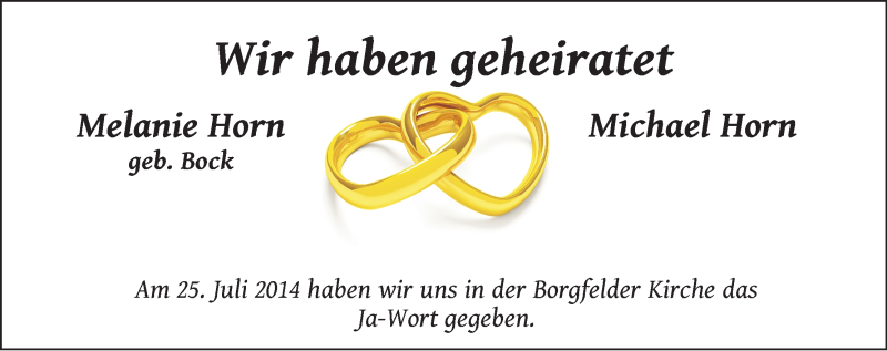 Hochzeitsanzeige von Melanie Horn von WESER-KURIER