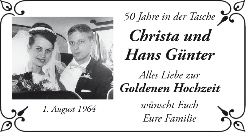 Hochzeitsanzeige von Christa Günter von WESER-KURIER