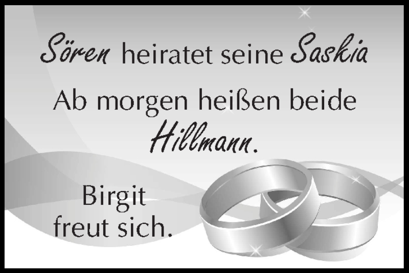 Hochzeitsanzeige von Saskia Hillmann von WESER-KURIER