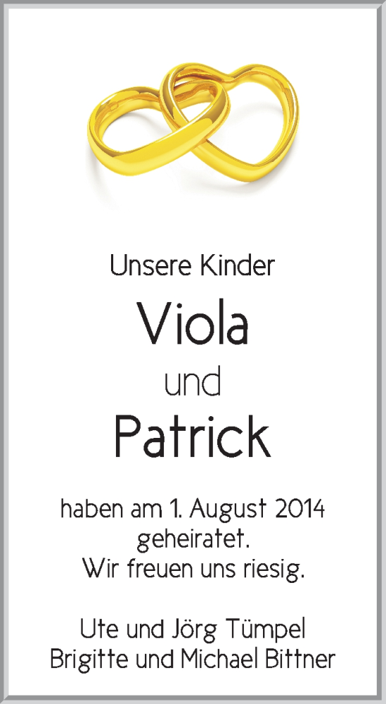 Hochzeitsanzeige von Viola  von WESER-KURIER