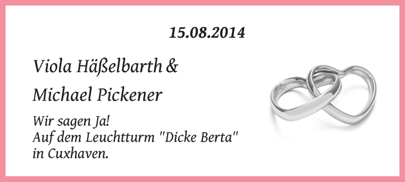 Hochzeitsanzeige von Viola Häßelbarth von WESER-KURIER