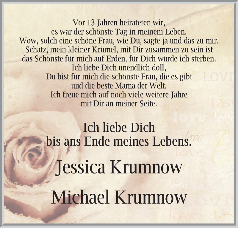 Hochzeitsanzeige von Jessica Krumnow von WESER-KURIER