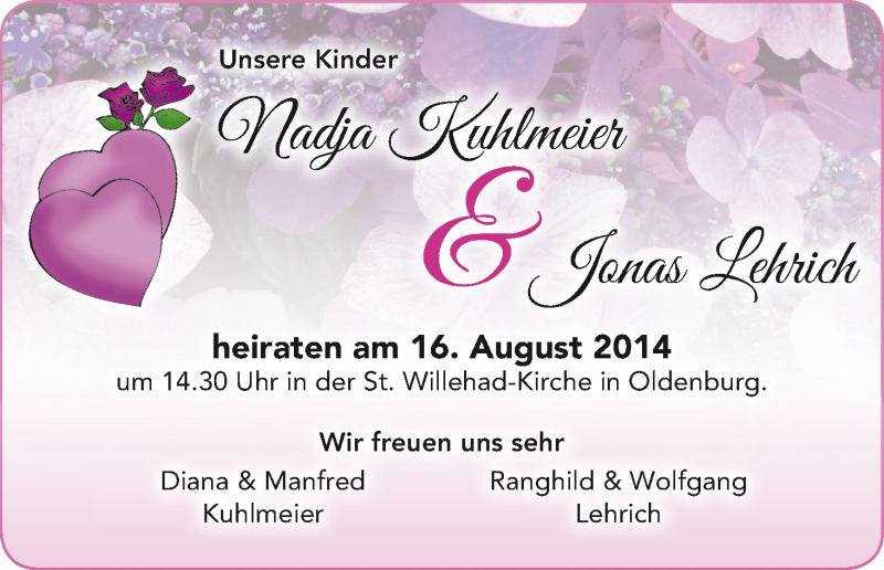 Hochzeitsanzeige von Nadja Kuhlmeier von WESER-KURIER