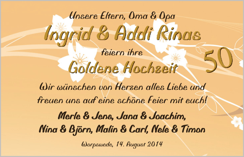 Hochzeitsanzeige von Ingrid Rinas von WESER-KURIER