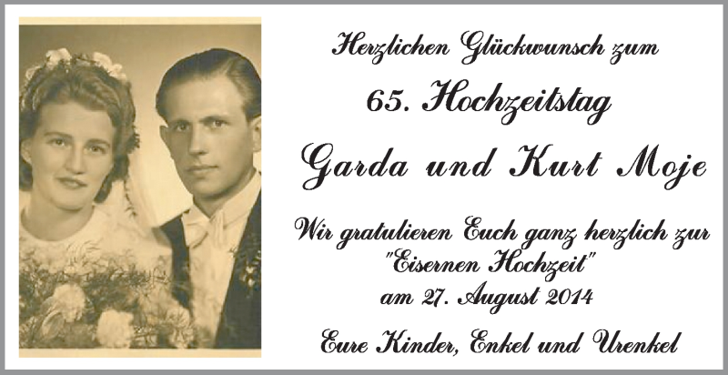 Hochzeitsanzeige von Garda Moje von WESER-KURIER