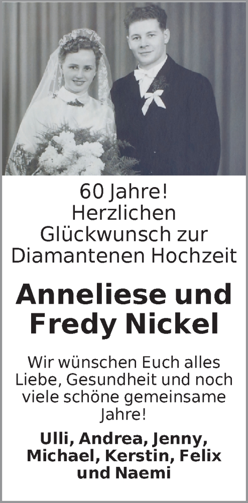 Hochzeitsanzeige von Anneliese Nickel von WESER-KURIER