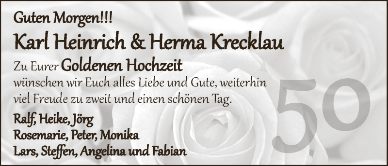 Hochzeitsanzeige von Karl Krecklau von WESER-KURIER