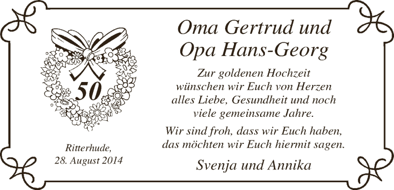Hochzeitsanzeige von Gertrud  von WESER-KURIER