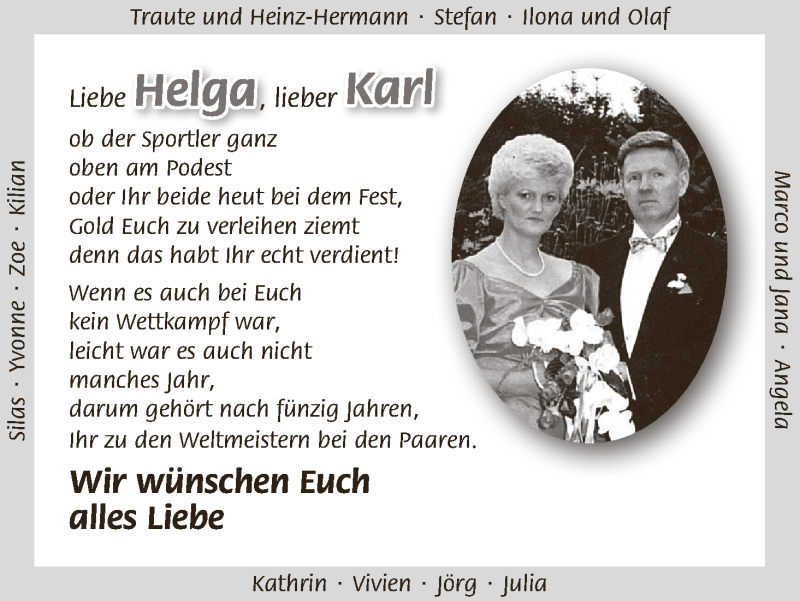 Hochzeitsanzeige von Helga  von WESER-KURIER