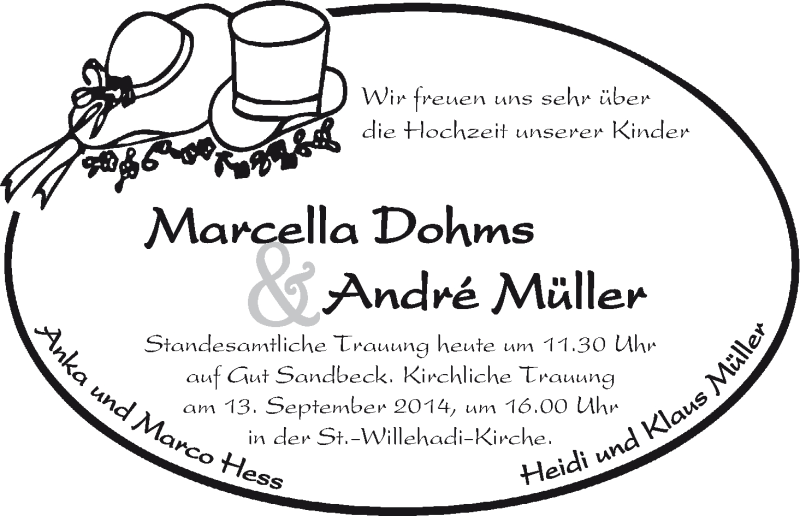 Hochzeitsanzeige von Marcella Dohms von WESER-KURIER