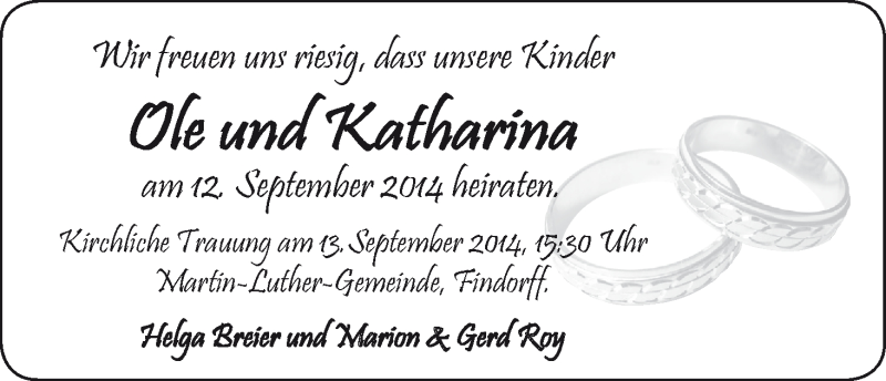 Hochzeitsanzeige von Ole  von WESER-KURIER