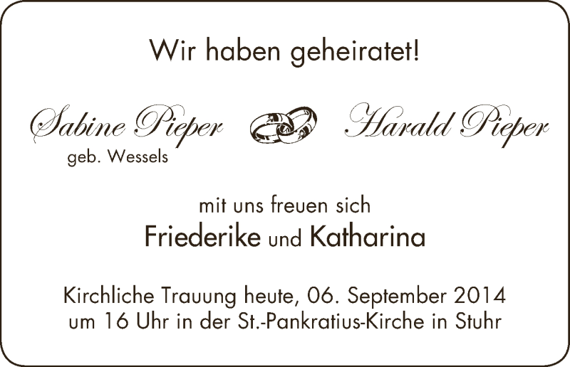 Hochzeitsanzeige von Sabine Pieper von WESER-KURIER