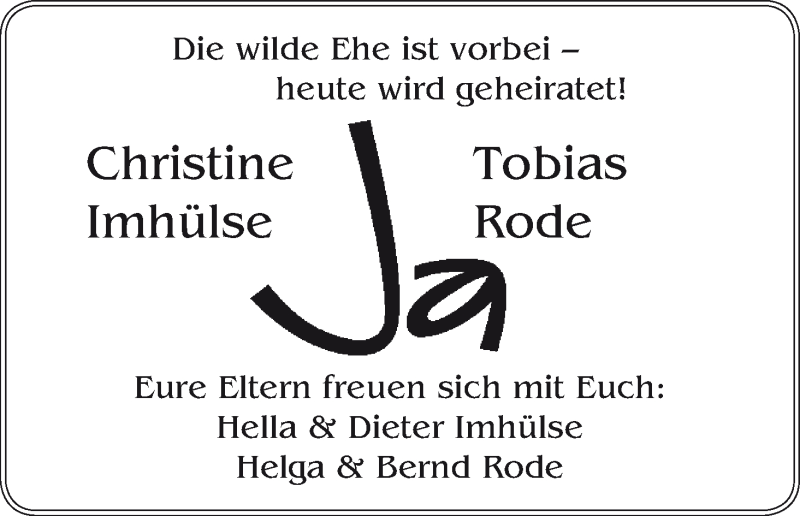 Hochzeitsanzeige von Christine Imhülse von WESER-KURIER