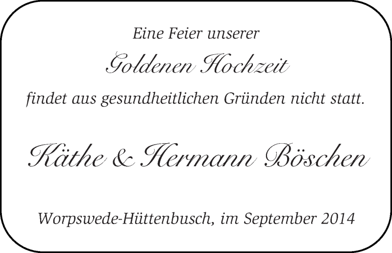 Hochzeitsanzeige von Käthe Böschen von WESER-KURIER