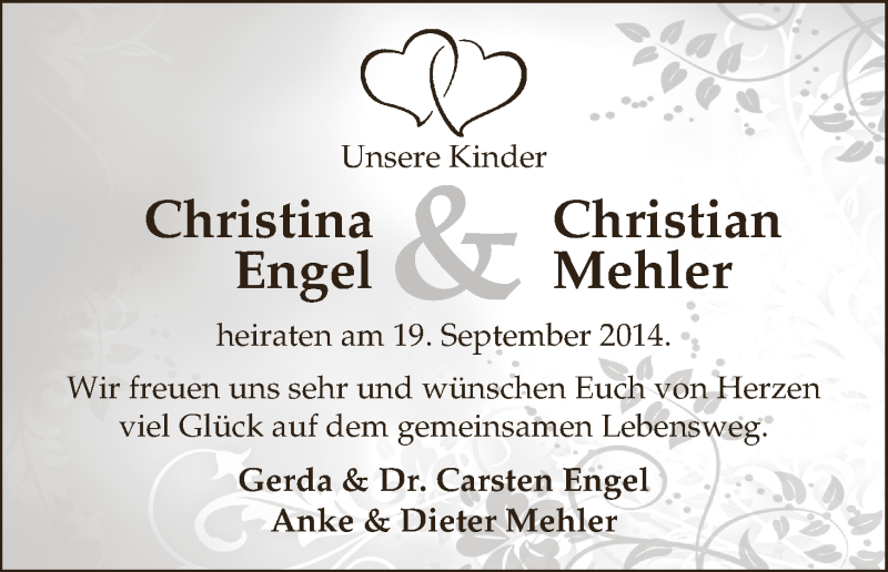 Hochzeitsanzeige von Christina Engel von WESER-KURIER