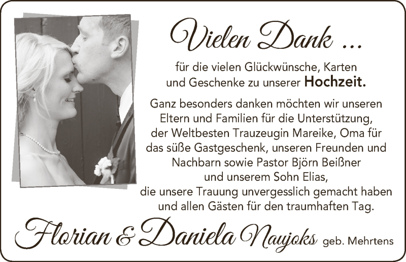 Hochzeitsanzeige von Daniela Naujoks von WESER-KURIER