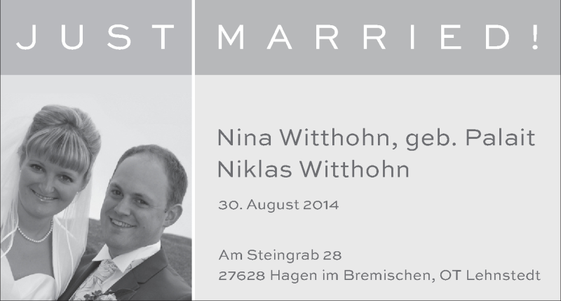 Hochzeitsanzeige von Nina Witthohn von WESER-KURIER