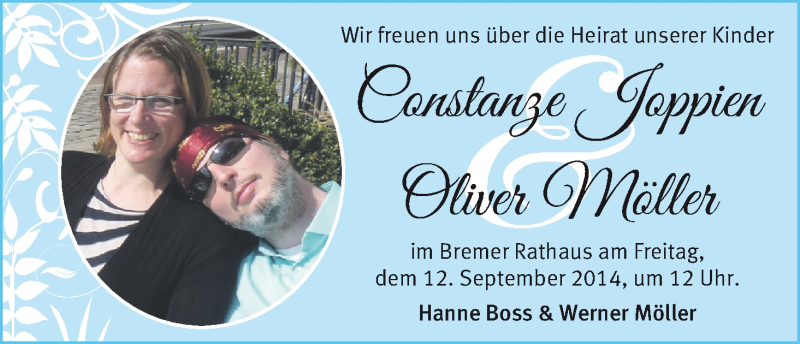 Hochzeitsanzeige von Constanze Joppien von WESER-KURIER