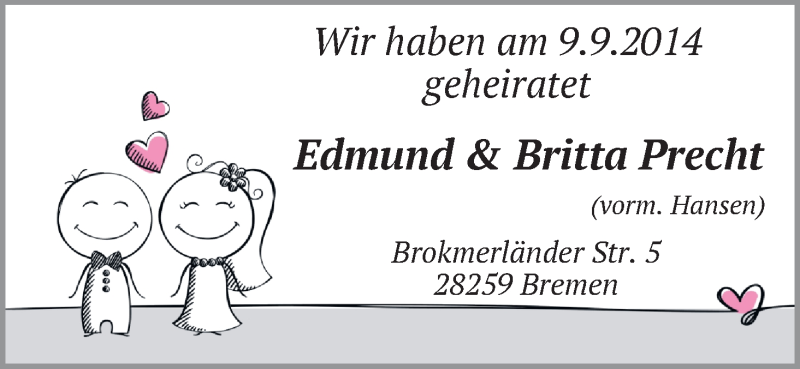 Hochzeitsanzeige von Edmund Precht von WESER-KURIER