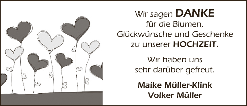Hochzeitsanzeige von Maike Müller-Klink  von WESER-KURIER